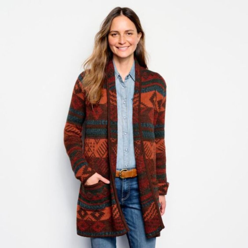 Orvis Alpaca Blanket Stripe Jacquard Cardigan Size M